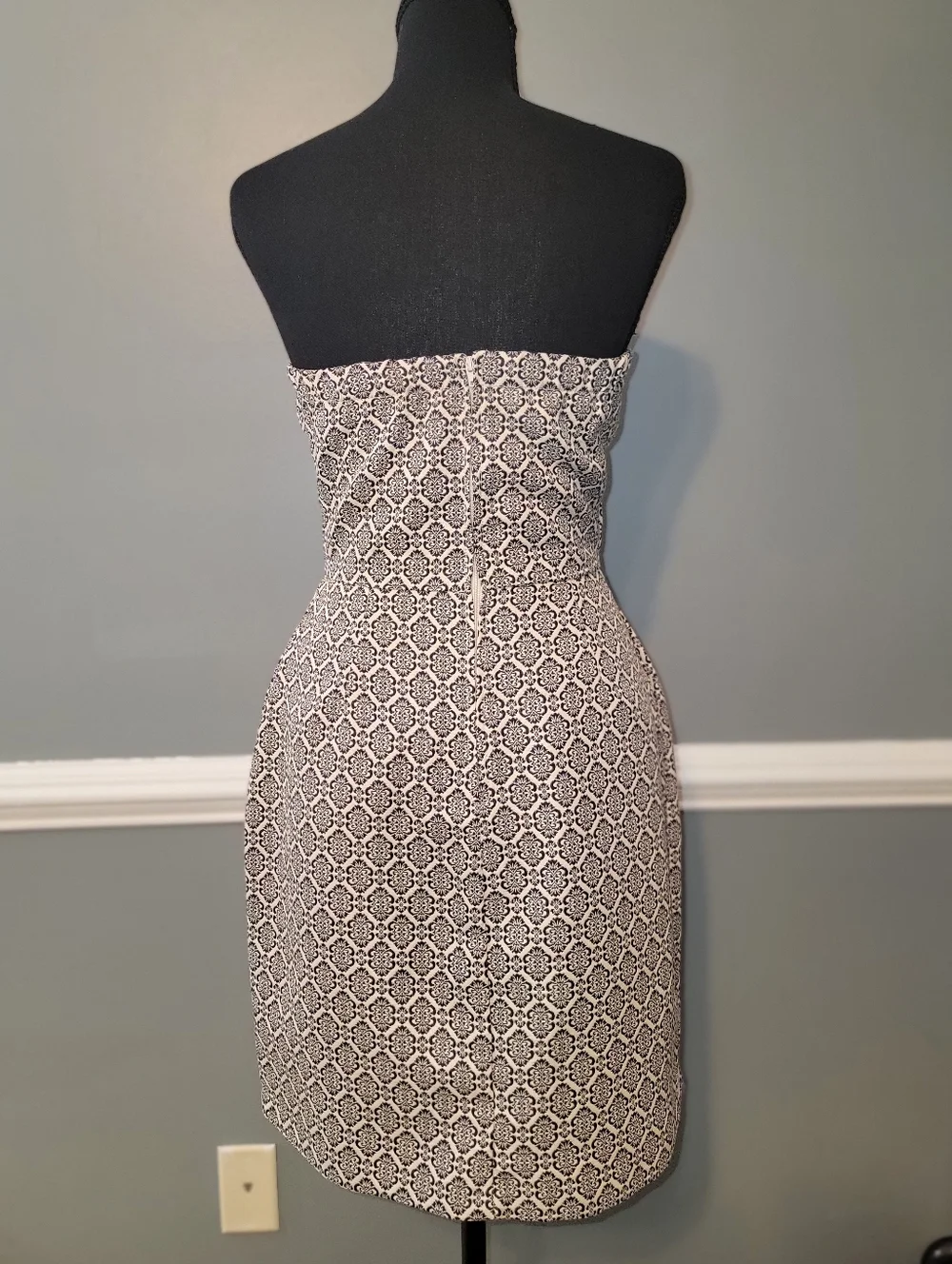 miami Strapless Sheath Dress in Black and White Tile Print - Picture 2 of 13